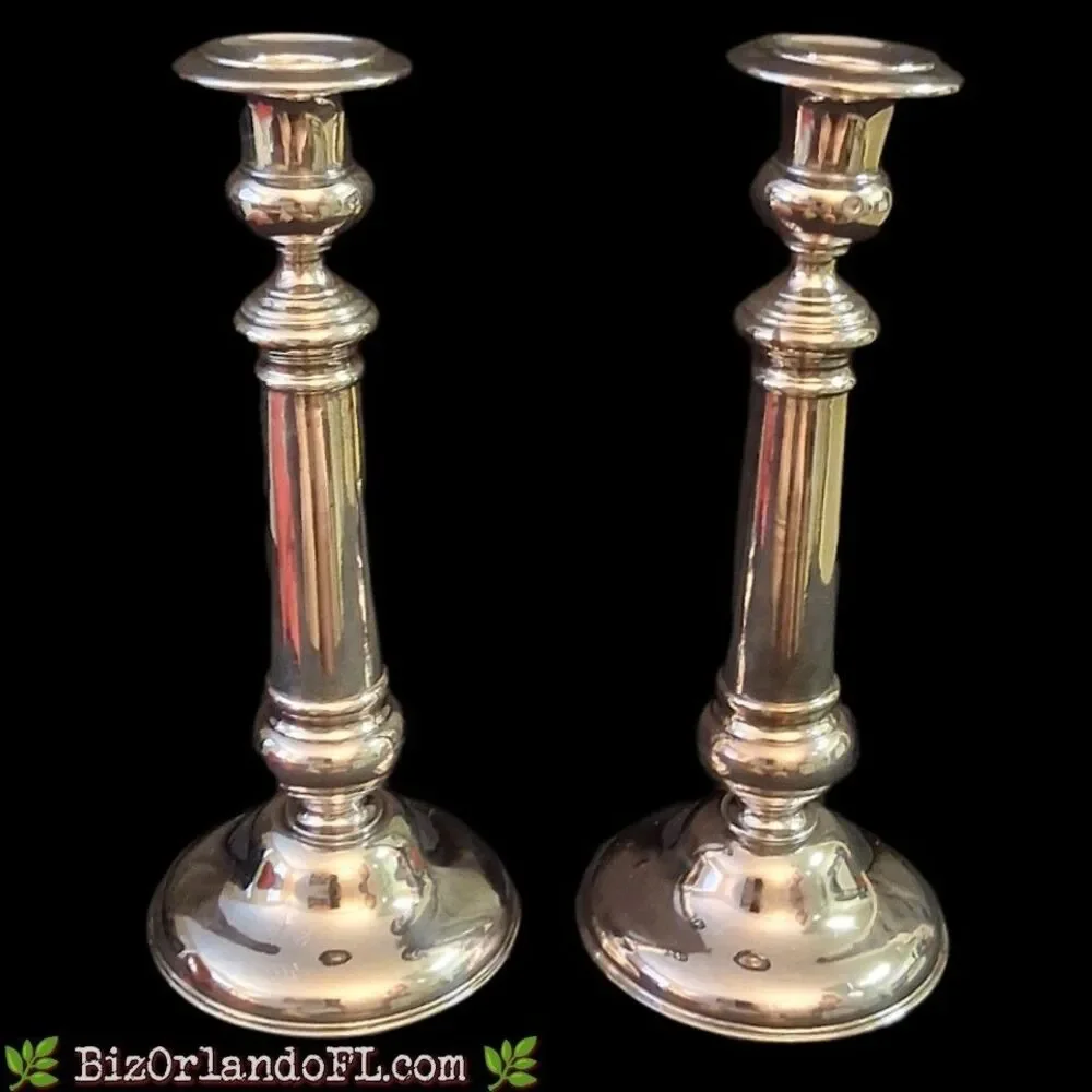 VINTAGE: Elegant Weighted Silver-Tone Classic Column Candlesticks Pair (2)